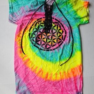 Lace Up Flower of Life Tie Dye Tee Shirt
